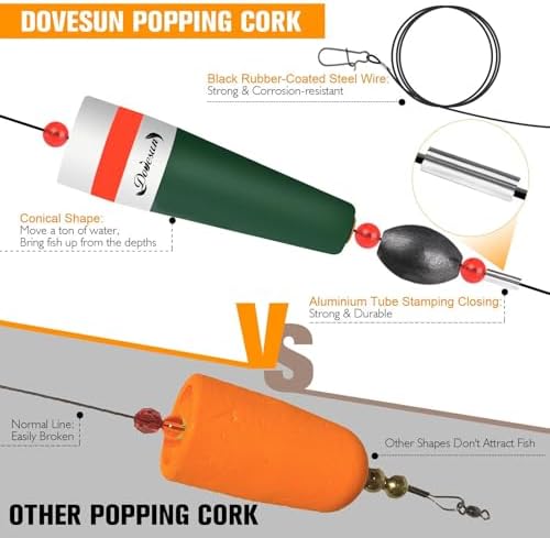 Dovesun Popping Cork Float Rig Weighted Fishing Bobbers Floats Fishing Corks Popping Corks for Saltwater Freshwater Fishing Tackle with 3 Size - Image 3