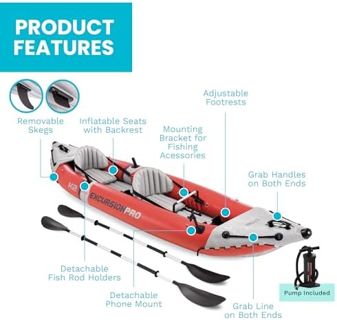 INTEX Excursion Pro K2 Inflatable Kayak 2-Person Set with Paddles & Pump - Image 5