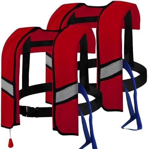 2-Pcs Automatic Inflatable Life Jacket,Adjustable Nylon Swim Vest with CO2 Inflation, Reflective Strips & Safety Buckle,Gas Cylinders Not Included. by Jicsetk