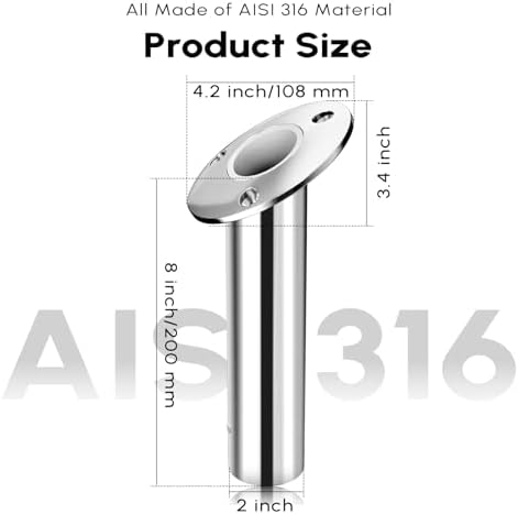Fishing Rod Holder 2 Pack, 316 Stainless Steel 15/30/90 Degree Rod Holders for Fishing Boat, Flush Mount with Cap, Heavy Duty - Image 2