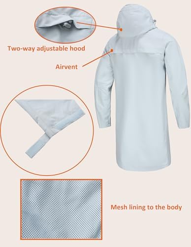 NORDIC OUTLAND Rain Jacket Men,Waterproof Breathable Long Raincoat with Hood Mesh Lining,Windbreaker for outdoor activities - Image 2