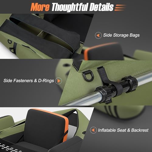 GYMAX Fishing Float Tube, 350lbs Inflatable Fishing Boat with Paddle, Pump, Flippers, Fish Hook Stators, Fish Ruler, Storage Pockets, Portable Backpack Belly Boat for Adults Fishing - Image 3