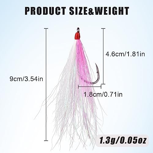 Fishing Bucktail Teaser Hooks,5pcs Saltwater Fishing Jig Teaser Lures with Carbon Steel Hooks Crystal Flash Flounder Rigs for Salmon Trout Sea Bass Steelhead - Image 3
