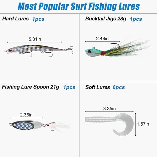 SILANON Saltwater Surf Fishing Tackle Kit,174pcs Ocean Saltwater Fishing Gear Surf Fishing Rigs Saltwater Lures Bucktail Jigs Pyramid Sinkers Fishing Floats Hooks Swivels Surf Fishing Accessories - Image 4