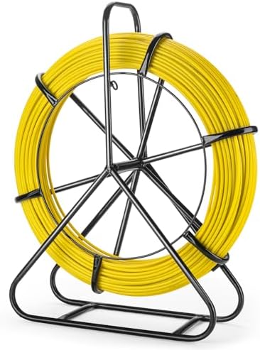 656ft (6mm x 200m) Fiberglass Duct Rodder Fish Tape, Heavy Duty Electrical Fish Tape Cable Puller with Steel Reel Stand for Electrical Wiring Conduit Underground Pipes, Non-Conductive by Unknown
