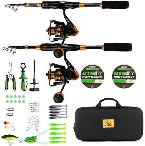 Telescopic Fishing Combo, 6FT Carbon Fiber Rod with 3000 Spinning Reel, Lightweight Kit with Carrier Bag for Bass Trout Catfish Freshwater Saltwater Travel by KITHWILD