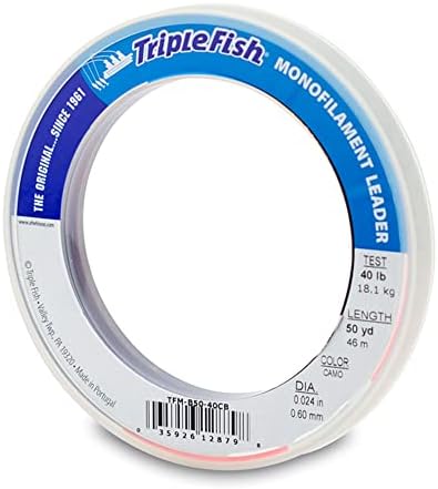 Triple Fish Monofilament Fishing Leader - Clear, Camo Strong Tough Leader Material for Big Game Fishing, Up to 400lb Test by TripleFish