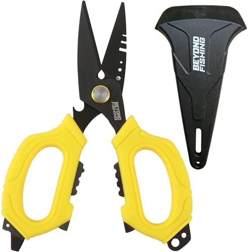 Beyond Fishing 6.5" Pro Fishing Shears Dual Serrated Blades, Fishing Braided Line Scissors with Titanium Coating, Non-Slip Grip & Multifunction Tool, Includes Hard Molded Locking Sheath by BeyondBraid