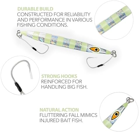 Slow Pitch Knife Jigs, 300g, 3 Pcs, 9 Inches, Zebra Glow Silver, Rigged - Image 4