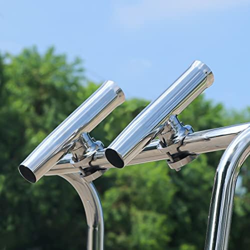 (2X) 316 Stainless Tournament Style Boat Fishing Holder Clamp on Fishing Rod Holder for Boat 1-1/4" to 2" Rail Gimbal Pin at Bottom by HOME