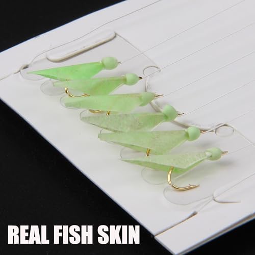 Fishing Bait Rigs Saltwater, 12 Packs Surf Fishing Lure Bait Rigs Set with Fish Skin Glow Beads String Hooks Swivels Mackeral Herring Baitfish Sea Bass Rigs - Image 3