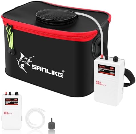 SANLIKE Foldable Live Fish Bucket Kit with Aerator Pump Leakproof Livewell by SANLIKE