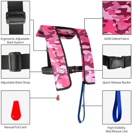 Automatic Inflatable Life Jacket,Preserver PFD for Adults,Life Vest for Adult,Supports Weight up to 330 pounds - Image 3