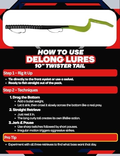 Delong Lures Fishing Lures Bass Set, 10" Pre-Rigged Weedless Swim Bait, Twister Tail Bass Fishing Lures, Extra Durable Soft Plastic Baits for Freshwater - 5 pcs Bass Baits and Lures Pack, Made in USA - Image 4