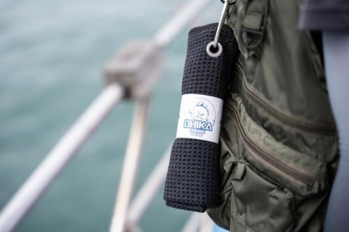 Microfiber Fishing Towels with Clip, Waffle Pattern for Effective Cleaning of Fishing Gears or Dirty Hands, 16” x 16”, Camping Towels, Hiking Towels, Pack of 3 (Black) - Image 3