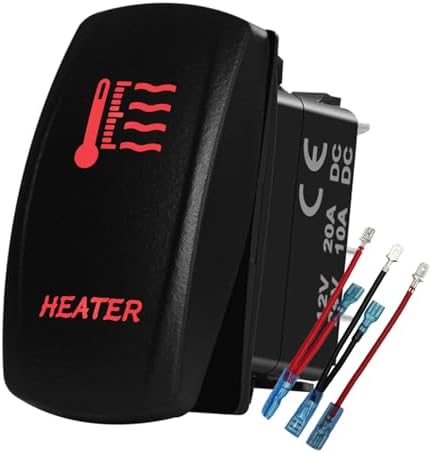 12V 24V Dual RED Led Heater Rocker Switch with Wires 5 PIN ON-Off Toggle Switch for Car Boat Tractor Trailer Van Side by Side Dash by BACAUTOPARTS