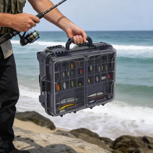 Fishing Tackle Box 3 Tiers Lure and Accessory Storage Organizer with Removable Tackle Tray Grey Tackle Trays for Anglers (Grey) - Image 6