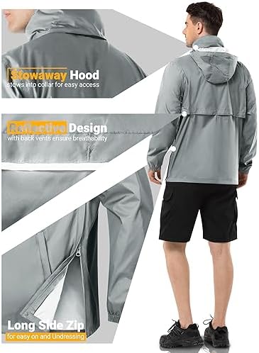 Outdoor Ventures Men's Rain Jacket Waterproof Lightweight Packable Pullover - Image 4
