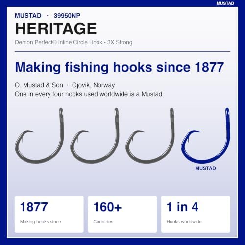 Mustad Demon Perfect Inline Circle Hook 39954NP - 1X Fine Fishing Hooks, Up Eye, Ideal for Saltwater and Freshwater Species, Original Patented Circle Hook Design, Inline Hooks - Image 6