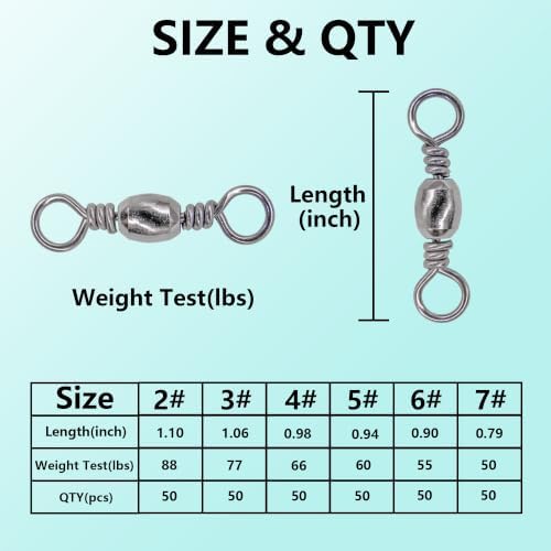 Fishing Barrel Swivels Kit, 300pcs Stainless Steel Rolling Bearing Snap Connector for Saltwater Freshwater Fishing#2#3#4#5#6#7 - Image 3