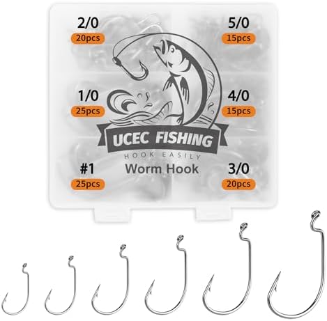 UCEC EWG Fishing Hooks, Offset Worm Hooks for Bass Fishing Hook Texas Rig by UCEC