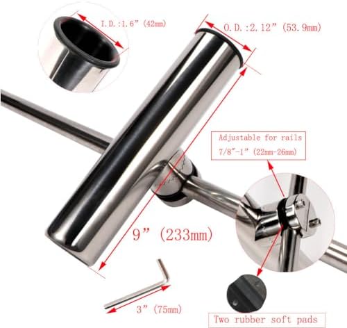 2PCS Stainless Tournament Style Clamp on Fishing Rod Holder for Rails 7/8" to 1", Rail Mount Rod Holder - Image 2