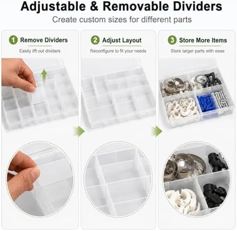 APACALI 4 Pack Large Clear Organizer Box with Dividers, 24 Adjustable Compartments Tackle Box & Bead Organizer for Crafts Small Parts - Image 3