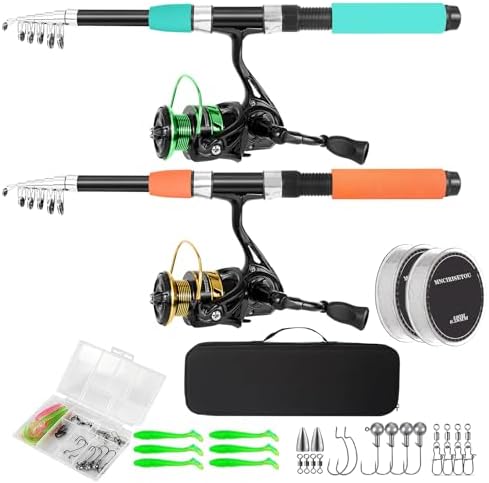 Telescopic Fishing Rod and Reel Combo Set, 2PCS Collapsible Fishing Poles, Fishing Kit with Spinning Reel, Travel Saltwater Freshwater Fishing Gear for Adults Beginners by ForYouthandBeginners