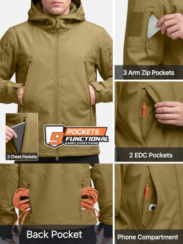 FREE SOLDIER Men's Hooded Waterproof Softshell Jacket - Image 5