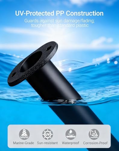 Flush Mount Fishing Rod Holder, 90 Degree UV-Protected PP Plastic (8"x1.5"), 2PCS with 4 M4 304 Stainless Steel Mounting Screws for Boats, Kayaks, Yachts - Image 4