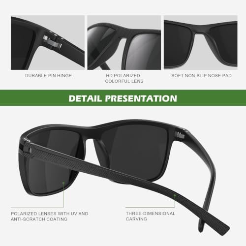 Fanshen Square Polarized Sunglasses for Men, 3 Pack Lightweight UV Protection Sun Glasses for Driving Fishing Golf - Image 4