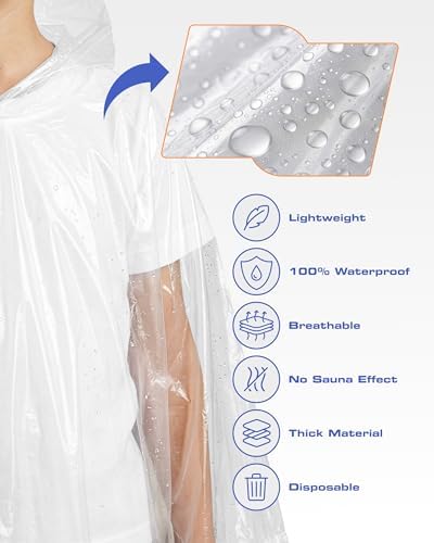 Hagon PRO Disposable Rain Ponchos for Adults, Hooded Poncho, Family 5 Pack - Image 4