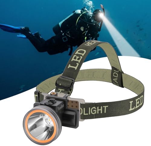 Rechargeable Diving Headlamp, IPX8 Waterproof Underwater Flashlight, 4 Modes with Battery Level Indicator,10H Runtime Scuba Dive Light with Battery & USB Charger Cable (Mode302 White Light) by Venlon