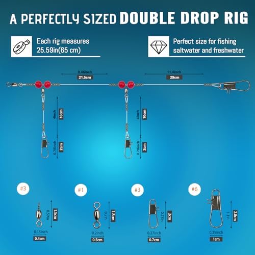 Narcissus Double Drop Saltwater Fishing Rig –2 Hook Bottom Rigs with Swivels & Snaps, Pre-Tied Surf Pier Boat Leader Line for Snapper, Bass, Mackerel, Catfish - Image 3