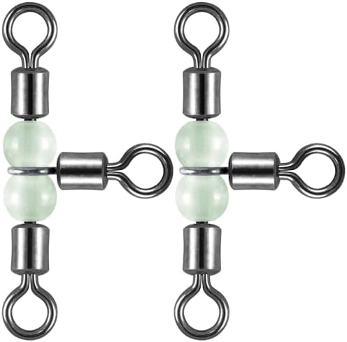 Dr.Fish 20 Pack 3-Way Fishing Swivels with Glow Beads Barrel Swivels Fishing Tackle T Shape Stainless Steel Three Way Catfish Rig by DrFish