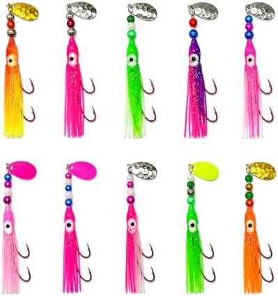 Squid Fishing Hoochies 10 Pack, Glow Kokanee Salmon Trolling Lures by KOKOPROS