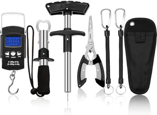 Honoson Fishs Hook Remover Tools Kit Include 1 Pcs Handheld Digital Fish Scale and Fishing Hook Remover Tool and Fish Lip Gripper and Fishing Plier with Sheath and 2 Pcs Fishs Tool Lanyards by Honoson