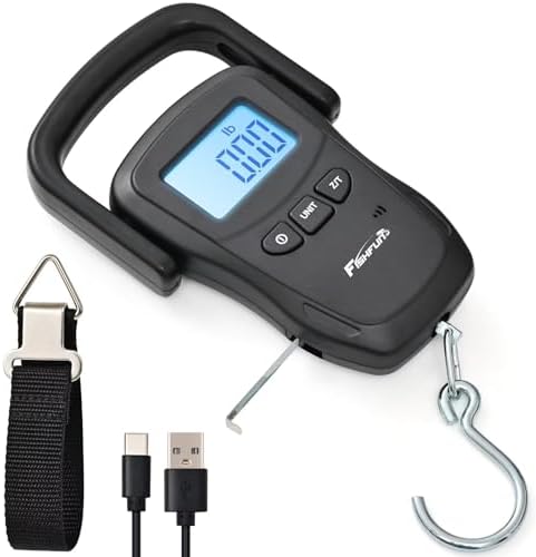 Fishfun Rechargeable Fish Scale, Digital Hanging Fish Weight Scale with Large Handle and Tape Measure for Fishing, Hunting, Outdoor, Farm, 110lb/50kg by Fishfun