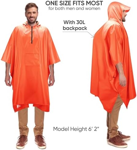 PTEROMY Hooded Rain Poncho for Adults, Reusable Waterproof Raincoat - Image 4