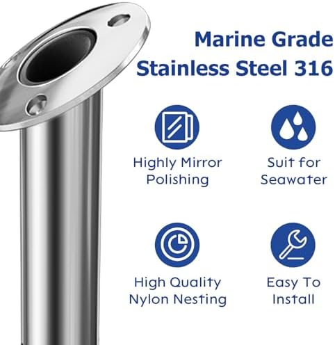 Fishing Rod Holder 2 Pack, 316 Stainless Steel 15/30/90 Degree Rod Holders for Fishing Boat, Flush Mount with Cap, Heavy Duty - Image 2