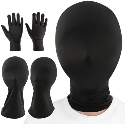 2 Pieces Full Face Mask with 1pair Gloves, Halloween Faceless Head Cloth, Cosplay Spandex Black Hood for Unisex Cloth - Image 4