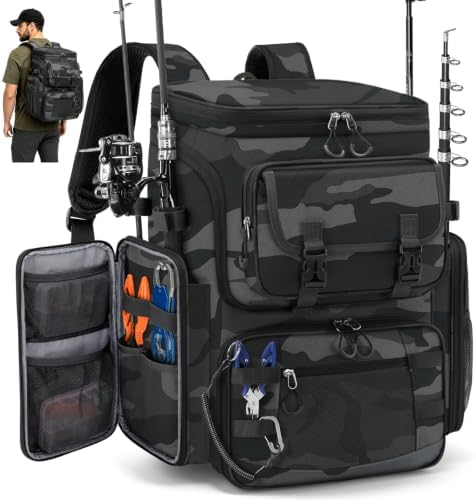 RAINSMORE Fishing Backpack, 45L Large Water-resistant Fishing Tackle Bag by RAINSMORE