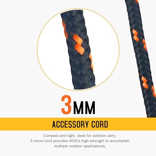 GM CLIMBING Black 3mm Accessory Cord 400LBS Double Braided Durable Pull Cord Tent Tarp Hammock Guyline for Rigging Backpacking Survival Mountaineering 100Ft Roll - Image 2
