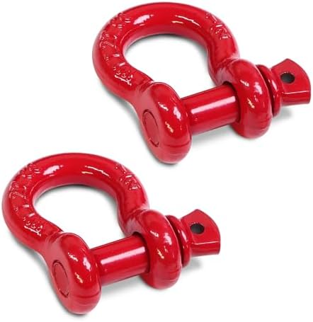 1/2" D Ring Shackle with 5/8" Screw Pin, 2T Working Load Limit (WLL) / 12T (26,455 lb) Minimum Breaking Strength (MBS) for Tow Strap Winch, Off-Road Vehicle Recovery (Red, 2 Pack) by Jamiikury