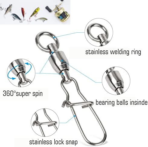 AMYSPORTS Duo Lock Snap Fishing Swivels Stainless Barrel Swivels Fishing Lure Snap Swivels Ball Bearing Swivels Fishing Tackle for Saltwater Fishing Freshwater Fishing - Image 3