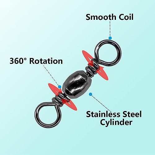 Fishing Barrel Swivels Kit, 300pcs Stainless Steel Rolling Bearing Snap Connector for Saltwater Freshwater Fishing#2#3#4#5#6#7 - Image 3