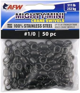AFW American Fishing Wire Fishing Swivels - Mighty Mini 100% Stainless Steel Crane Swivels, 3X Stronger Than Brass, for Terminal Tackle Box, Up to 600lb Test - Fishing Gear for Fishing Line Leaders by AFWFishingBrands