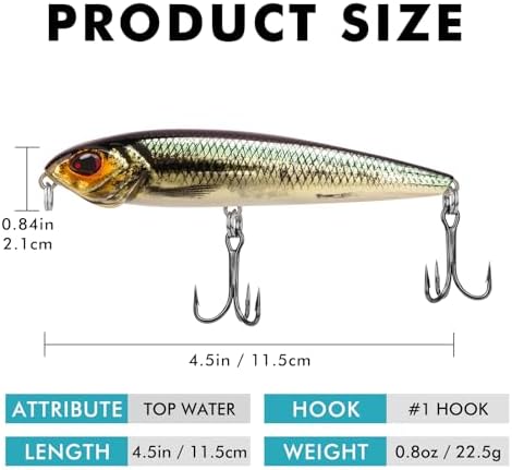 TRUSCEND Top Water Fishing Lures with BKK Hooks, Easy Catch Plopper Lure for Freshwater or Saltwater, Floating Lures for Bass, Pike, Catfish, Surface Wobble PoPobait Bass Baits Fishing Gifts for Men - Image 6
