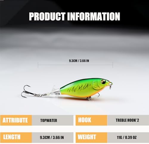 EXAURAFELIS Topwater Buzz Lure, Floating Rotating Tail Fishing Lure, Surface Noisy Hard Bait, Artificial Segmented Bait for Bass, Pike, Trout, Freshwater Saltwater Angling Tackle - Image 3