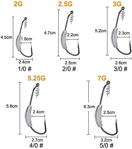 25 Pcs/Box Weighted Swimbait Hooks, Weighted Fishing Hooks Saltwater Worm Weedless Hooks for Bass Fishing Mixed 5 Size 1/0 2/0 3/0 4/0 5/0 - Image 3